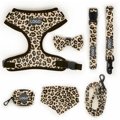 Αγορά Πολυεστέρας Λεοπάρδαλη εκτύπωση Pet Harness Sets Logo Ρυθμίσιμο κολάρο Leash Mesh σκύλος σχοινί ηλεκτρονική κατασκευή