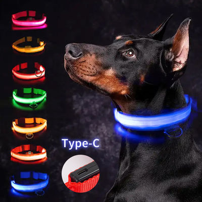 LED κολάρο σκύλου αδιάβροχο ρυθμιζόμενο USB τύπου C επαναφόρτιση στερεό μοτίβο αναβοσβήνει φως